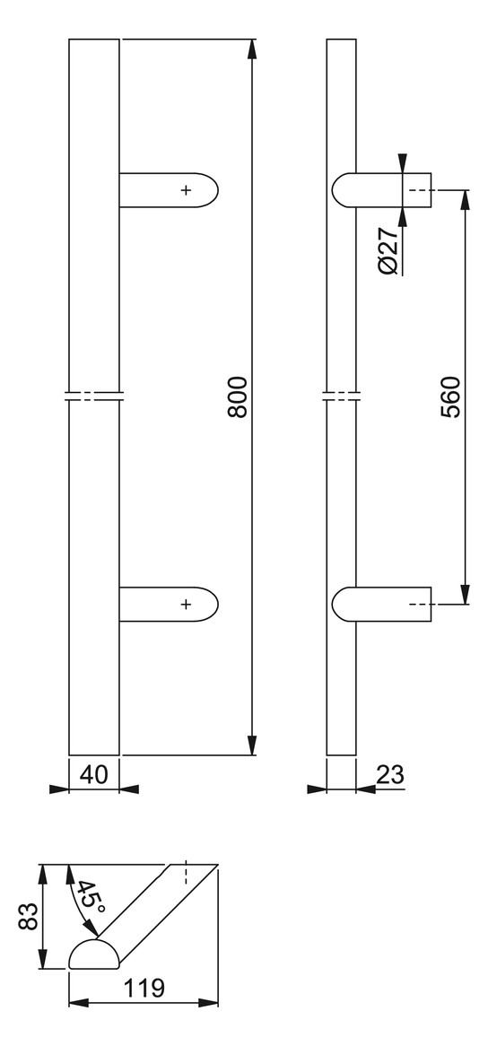 Bild Stoßgriff E5092 BA 560, L 800, Ø40x23,F9714M - HOPPE-1