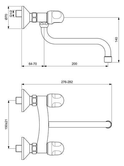Ideal-Standard Spültisch-Zweigriff-Wandarmatur Alpha Ausladung 264-270mm, schwenkbarer Rohrauslauf, chrom