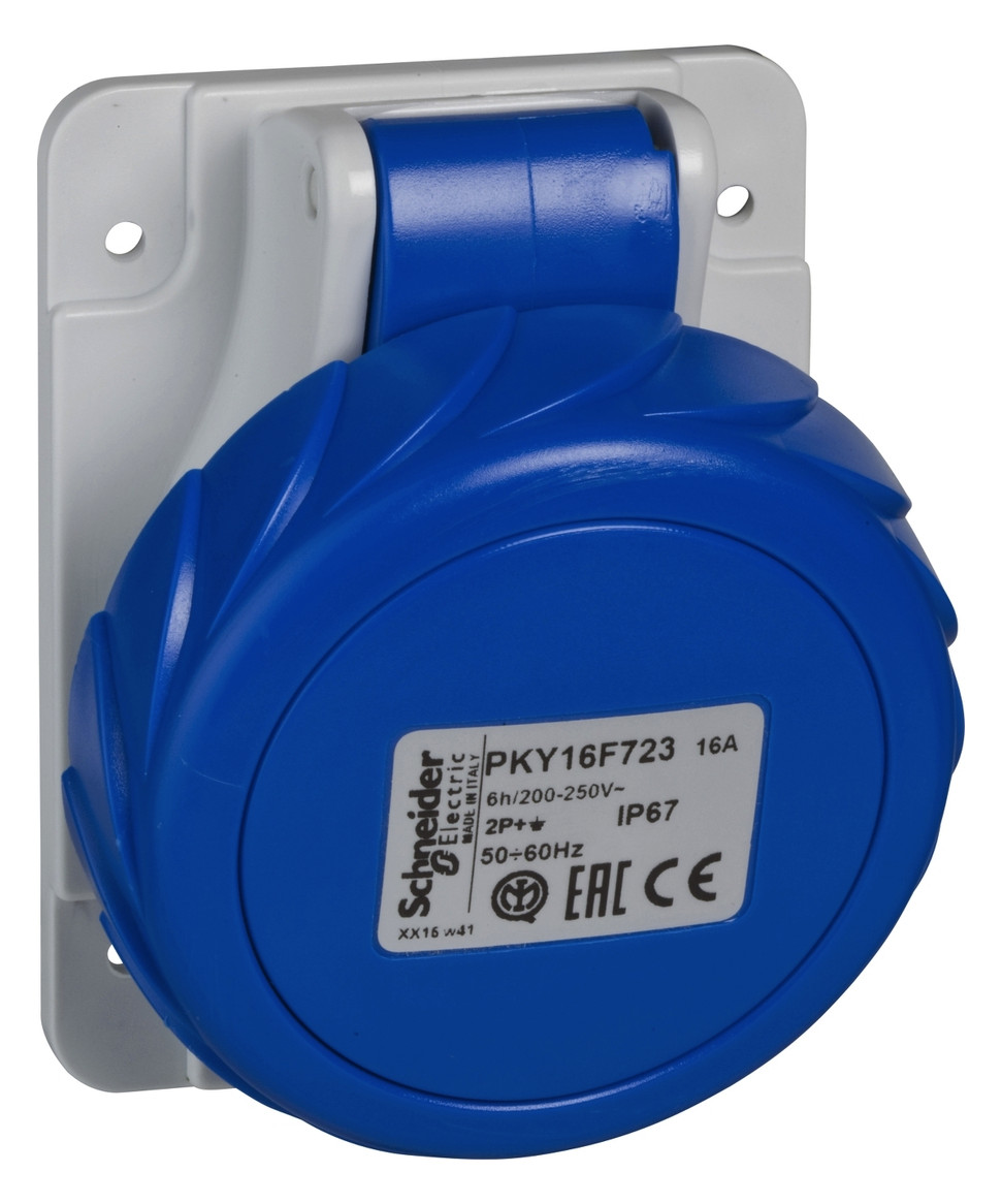 CEE-Anbausteckdose 3p 32A Acti9 230V/bl 6h IP67 schraubl.Kl abgew Kst 100x90mm