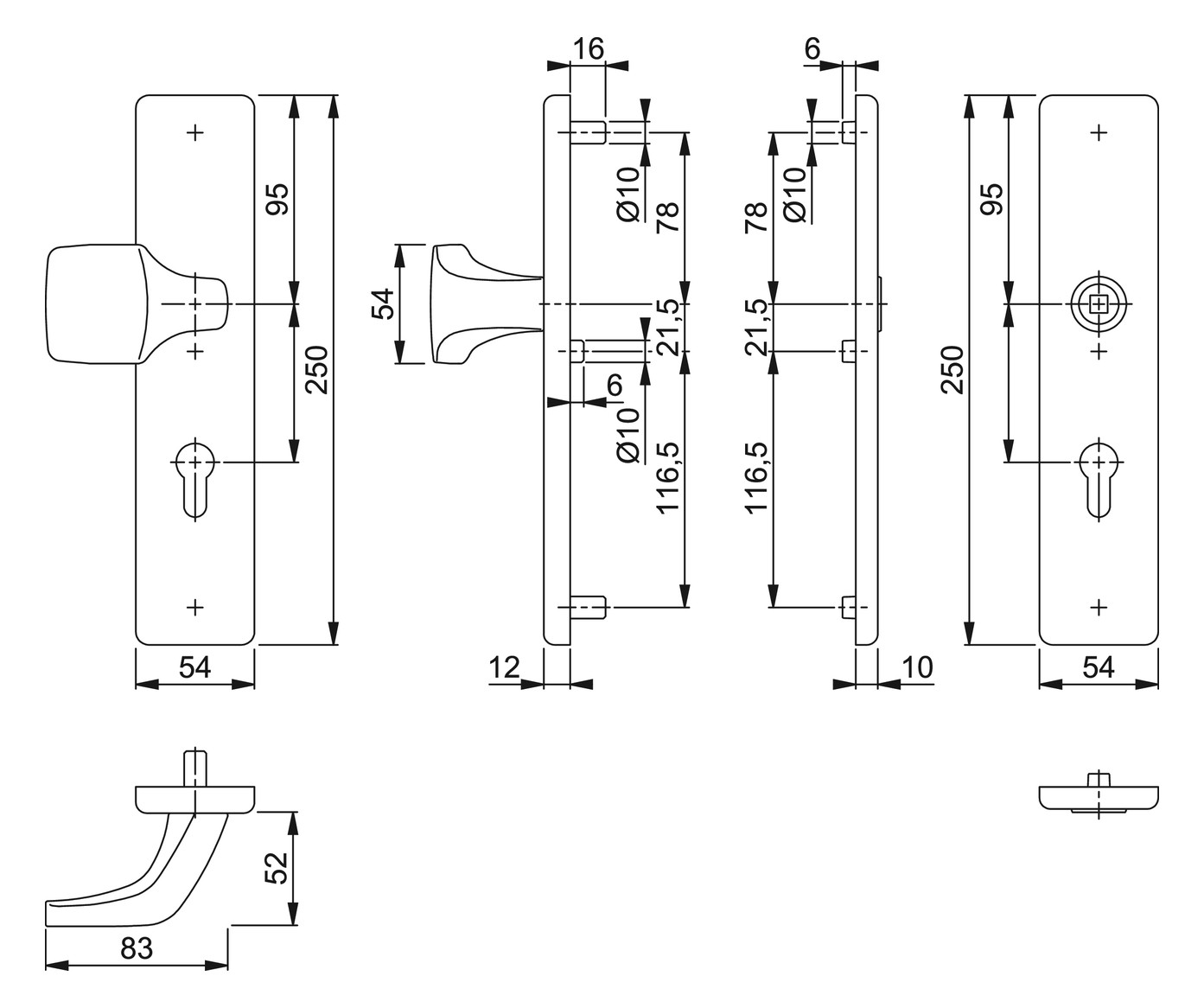 Bild Sicherheits-Wechselgarnitur 61G/2221/2210 LS eck,12mm,ES1/PZ 72/8,F31-1 - HOPPE-1