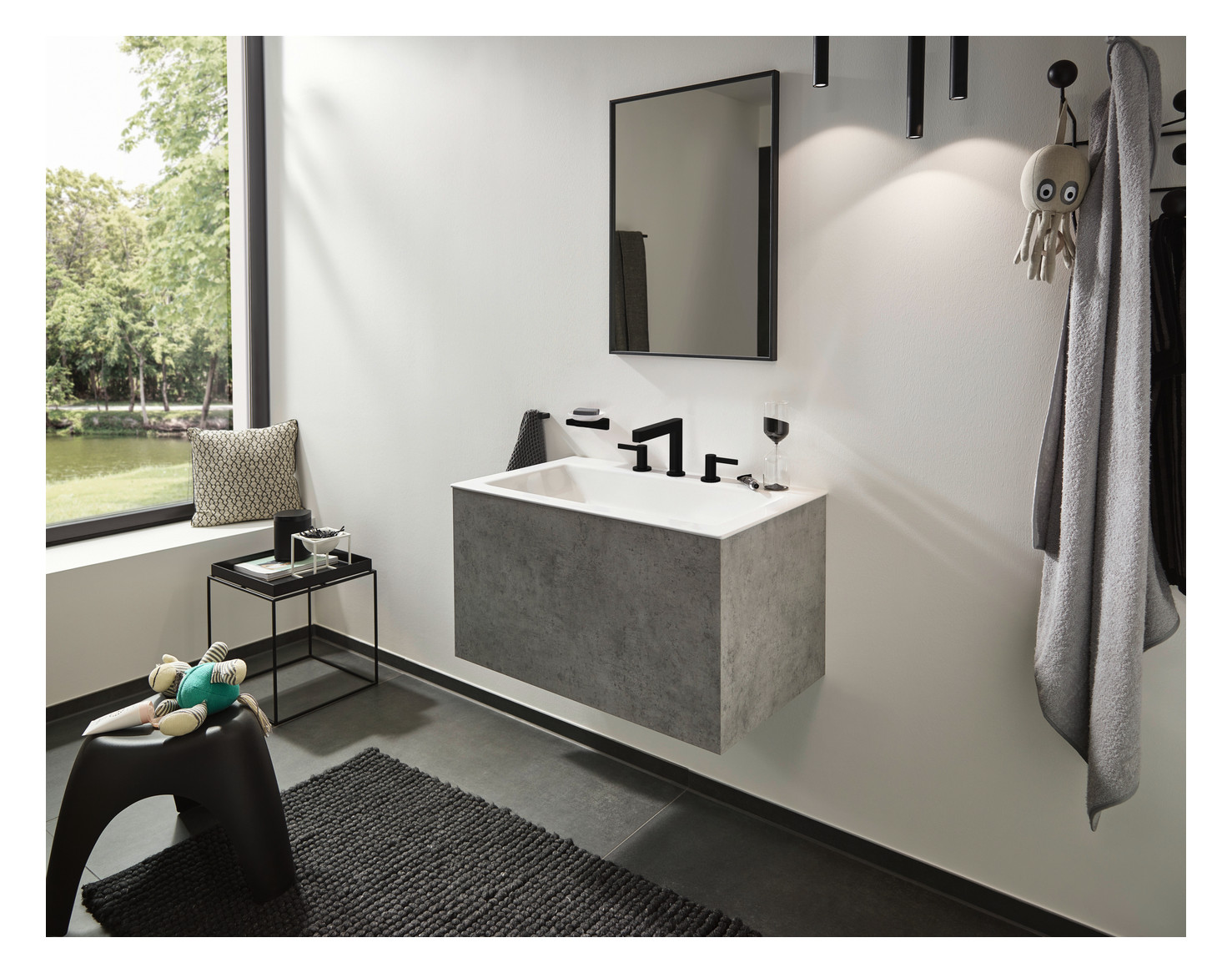 hansgrohe 3-Loch-Waschtisch-Armatur 110 Finoris mit Push-Open-Ablaufgarnitur, mattschwarz