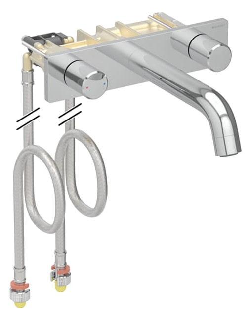 Geberit Waschtisch-Armatur ONE 16,5 cm, Hochglanz-verchromt, Zweigriffmischer, Wandmontage, rund, für UP Funktionsbox