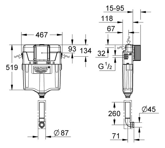 GROHE WC-UP-Spülkasten GD 2 6-9 l, einstellbar