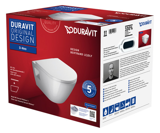 Duravit Wand-Tiefspül-WC-Set D-Neo mit WC-Sitz, Rimless, weiß