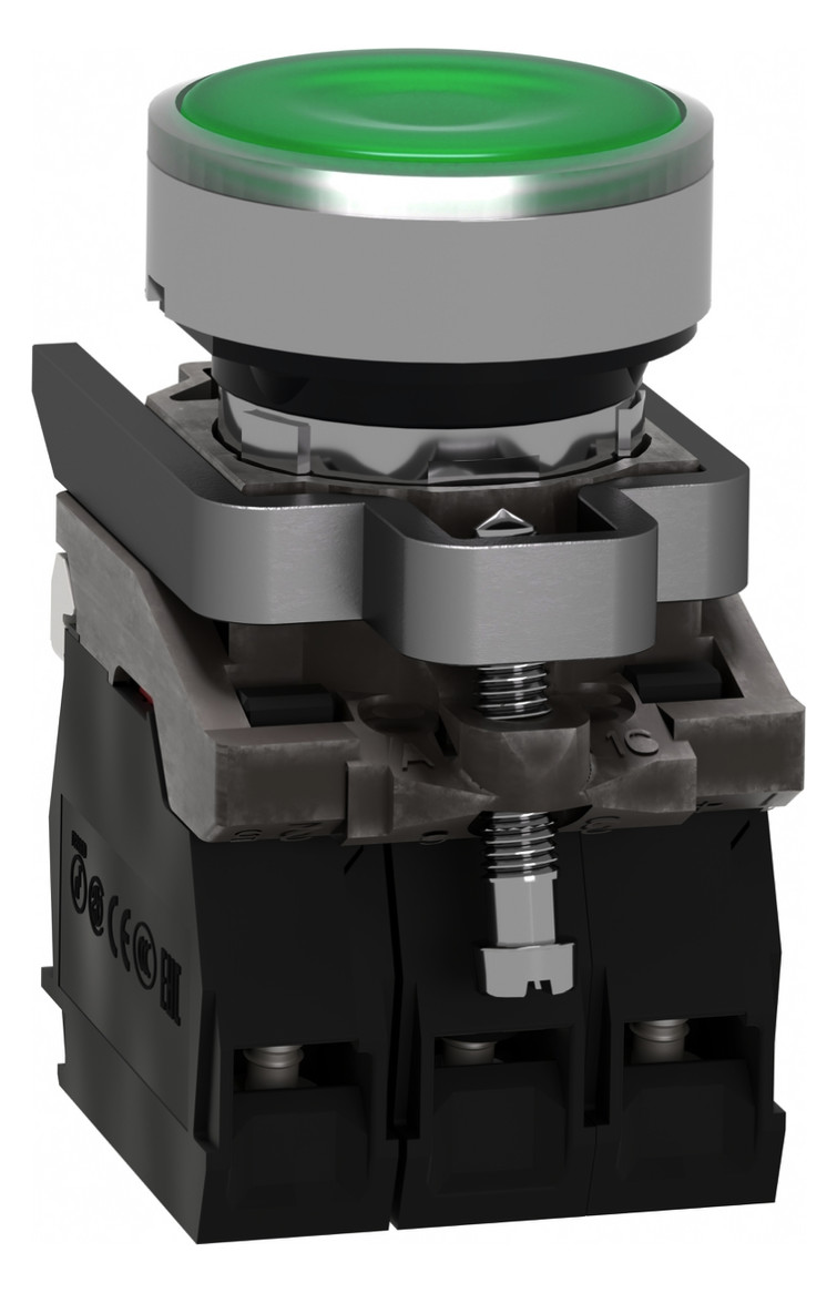 Drucktaster 1f gn rnd Ø22,5mm 1S 1Ö IP66 fl Geeignet für Beleuchtung Tastend