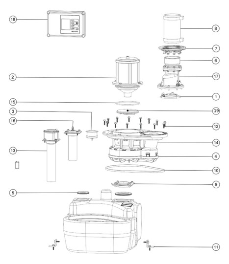 Kessel Hebeanlage Aqualift F 400 V, ohne Absperrung, Abgang senkrecht, 1 Pumpe, Standard