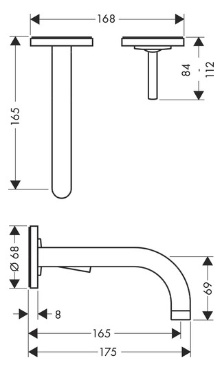 hansgrohe Fertigmontageset Axor Uno UP-Waschtisch-Einhebelmischer, Pin-Griff, Rosetten, Ausladung 165 mm, chrom