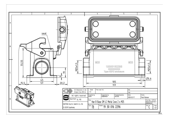 HART Sockelgehäuse 2xM25     19300162296 