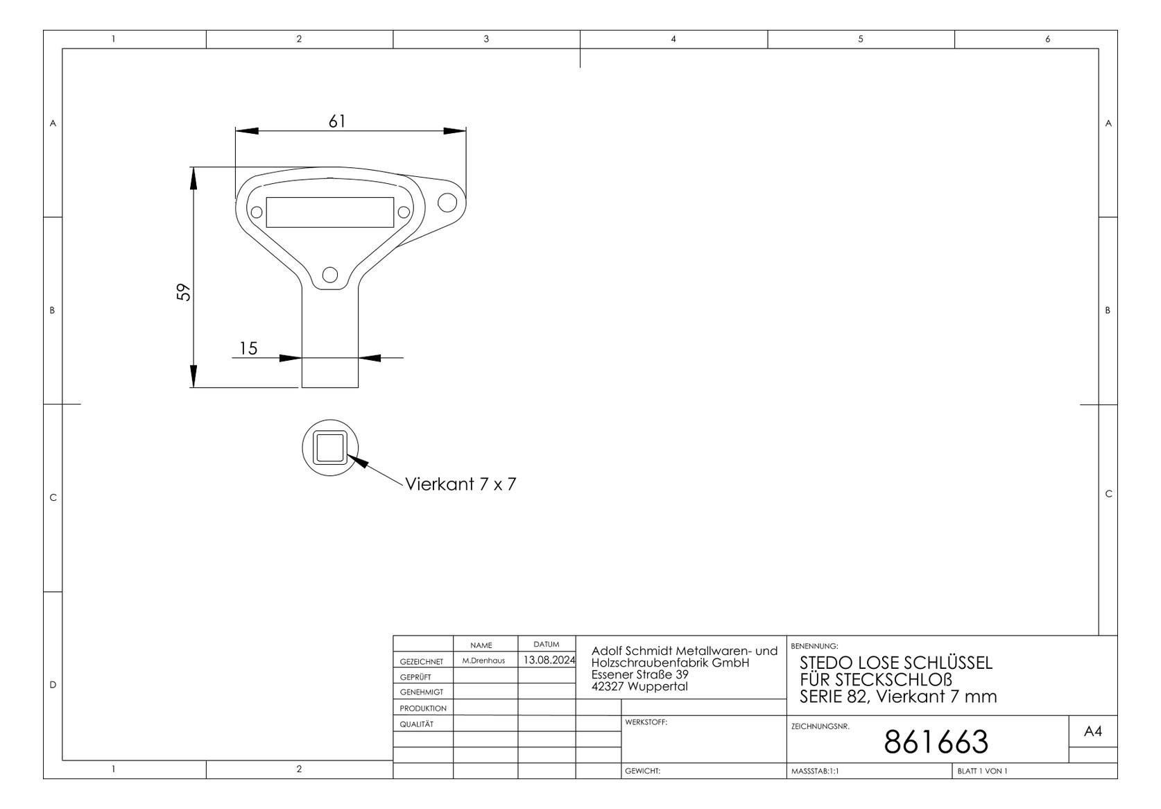 STEDO Schlüssel Serie 82, lose, für Steckschloss