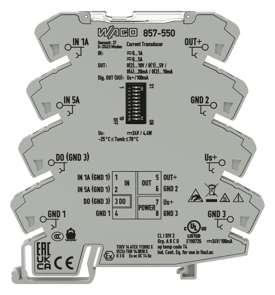 Strommessumformer 1-5A Serie 857 150Hz TS35 Hutschiene TH35