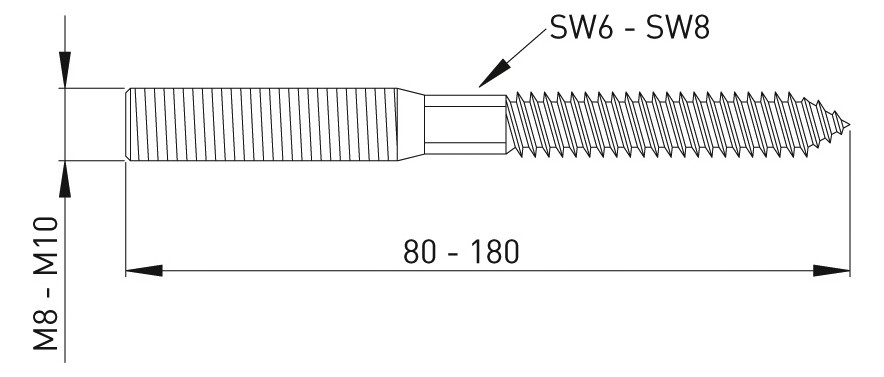 ASW Stockschraube M 8 x 200 mm, Edelstahl 1.4301, mit Schlüsselfläche