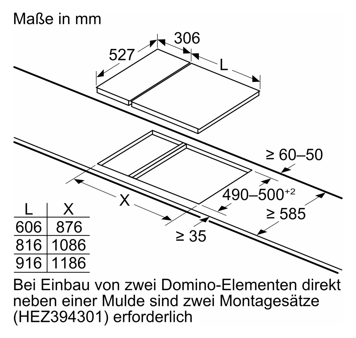 Glaskeramikfeld autark Alu Zweikreisz 306x527mm