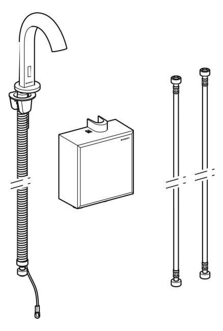 Geberit Infrarot-Waschtisch-Armatur Piave mit Thermostatmischer, Standmontage, Batteriebetrieb, AP-Funktionsbox
