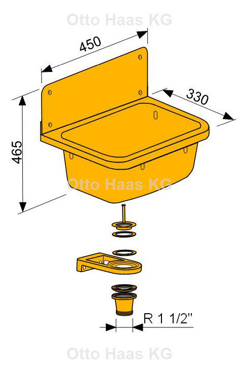 HAAS Ausgussbecken Anita 450 x 465 x 330 mm, mit Spritzschutz, Edelstahl
