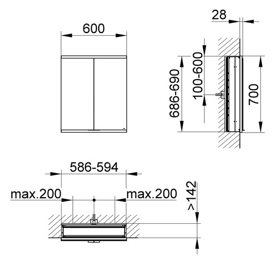 KEUCO Spiegelschrank Royal Modular 2.0 DALI 600 x 700 x 160 mm, 1 Steckdose, 1 Doppel-USB-Ladestelle, Wandeinbau, 2 Türen, beleuchtet