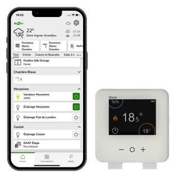 Raumtemperaturregler AP Wiser Funkb ws glz Basis+m.Geh Mit Vor-Ort Bedienung