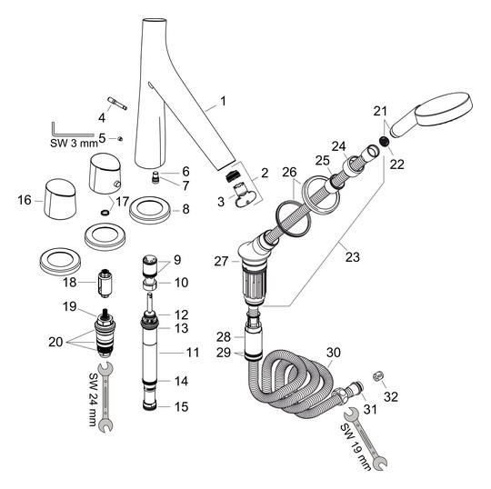 hansgrohe Fertigmontageset Axor Starck Organic 4-Loch-Wannenrandarmatur, mit Thermostat, chrom