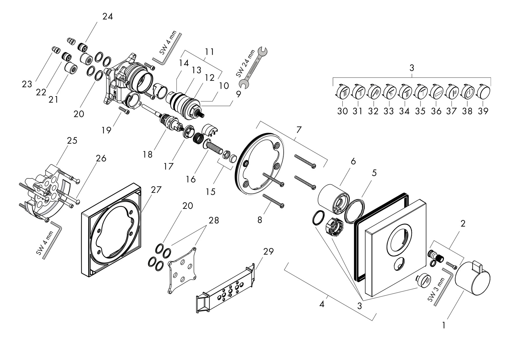 hansgrohe Fertigmontageset ShowerSelect Highflow UP-Thermostat, 1 Verbraucher, ein zusätzlicher Abgang, chrom