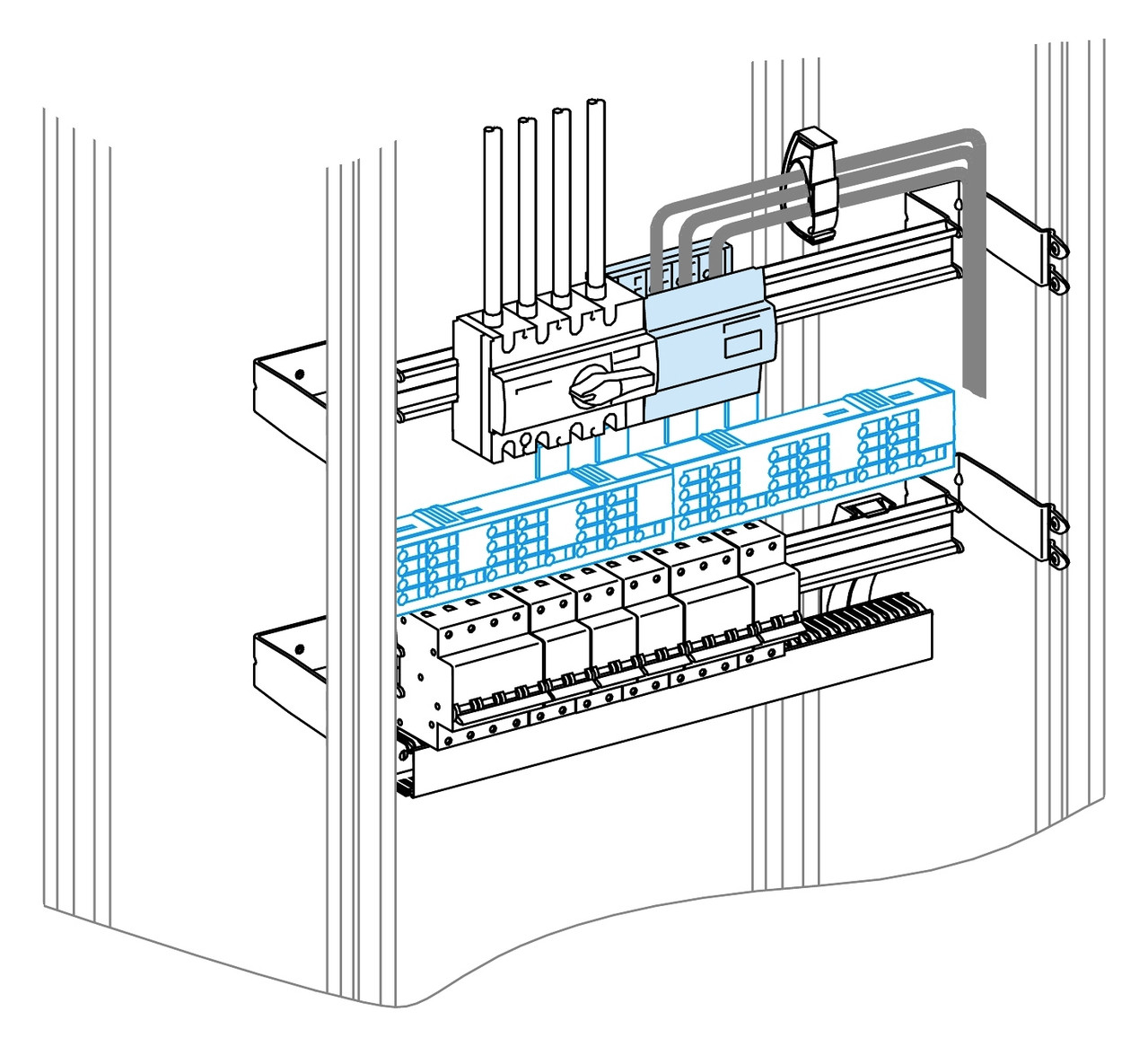 Hauptleitungsklemme 1Eing sw berührsich 4pol schraubenlos DIN-Schiene/Schraube