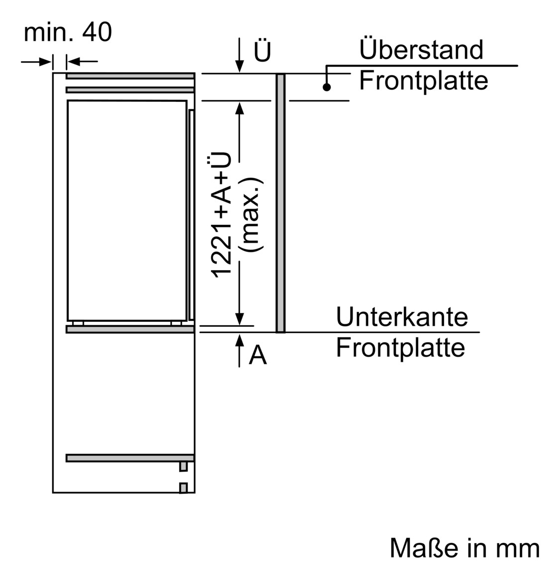 Kühlschrank EB E 204l N1225mm integr ws Schlepp 101kwh B541mm H1221mm