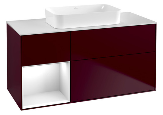 V&B Waschtisch-Unterschrank Finion 120x60,3x50,1cm, Regal links Glossy white lacquer, Peony Matt