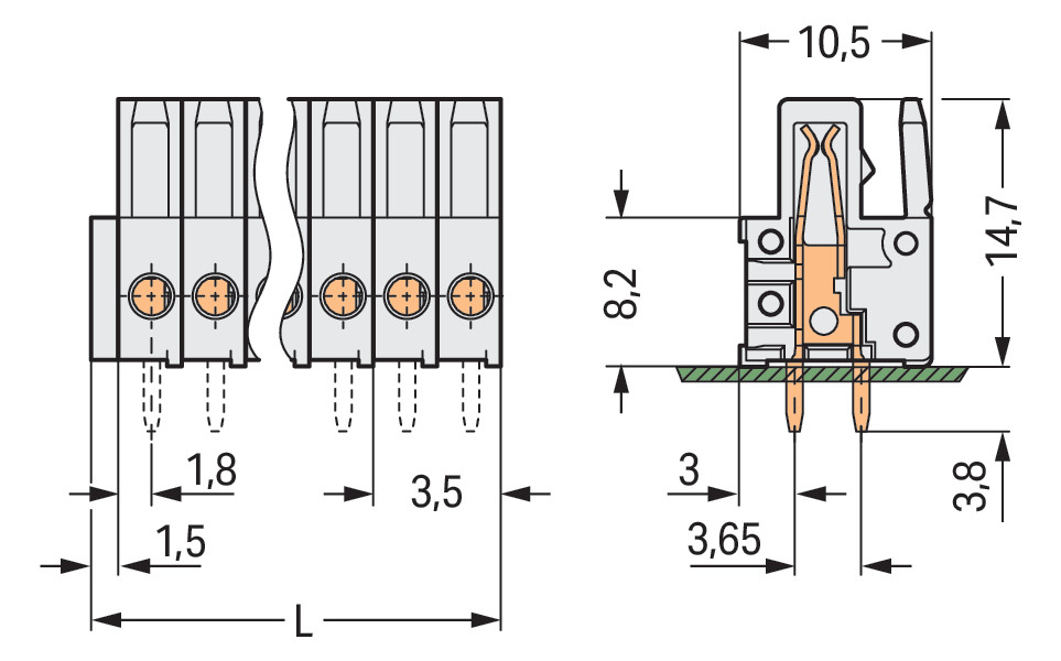 Platinenstecker Stift 24p Serie 734 lgr 1re 3,5mm Zinn Löt frei