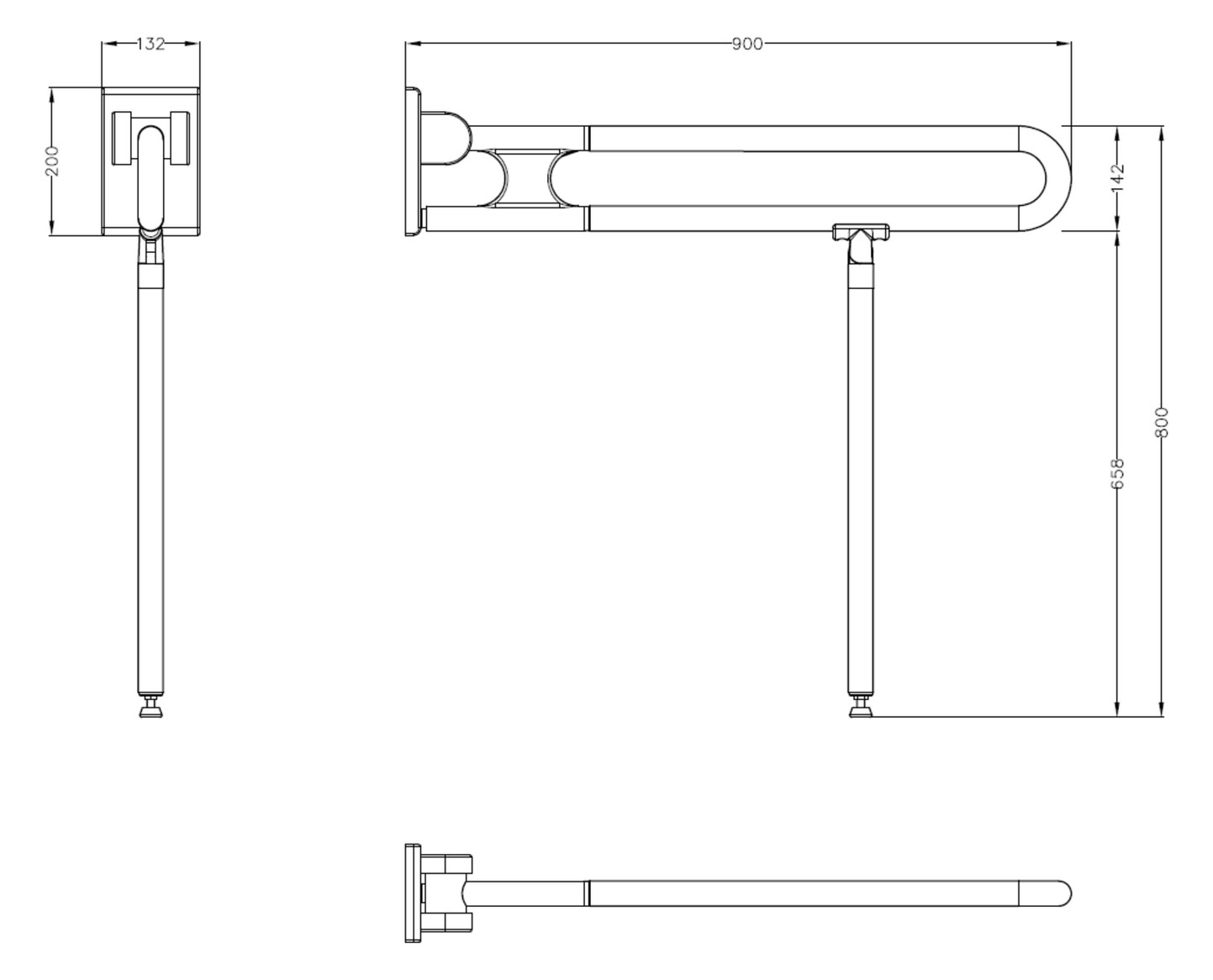 Normbau Stützklappgriff Nylon Care 800mm, 900 mm, Antibac, dunkelgrau Normbau Stützklappgriff Nylon Care 800mm, 900 mm, Antibac, dunkelgrau