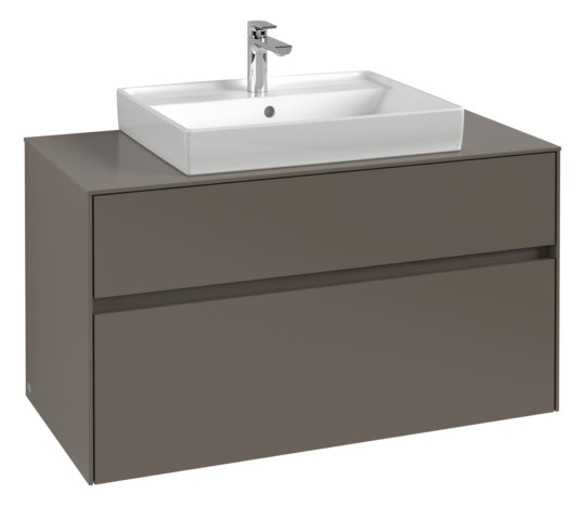 V&B Waschtischunterschrank Collaro 100x54,8x50cm, Waschtisch mittig, LED-Beleuchtung 7,3 W, white wood