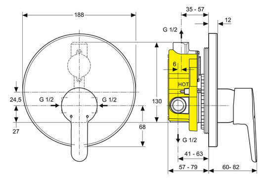 Ideal-Standard Fertigmontageset Connect Blue für UP-Brause-Einhebelmischer, verchromt