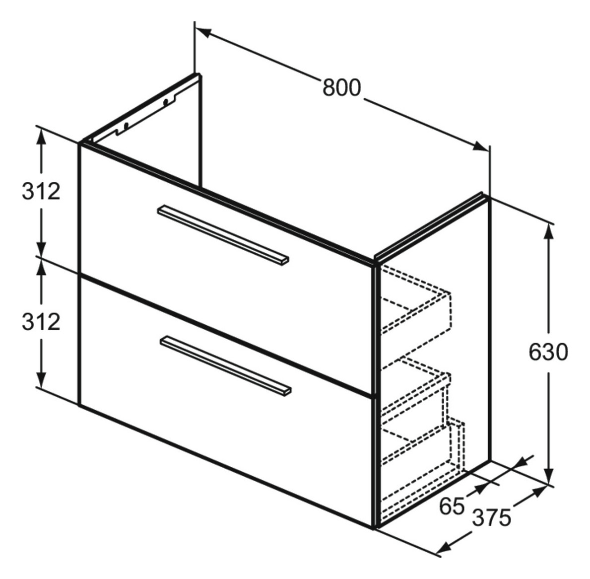 Ideal-Standard Möbel-Waschtischunterschrank i.life S 2 Auszüge, 80 x 37,5 x 63 cm, carbongrau matt