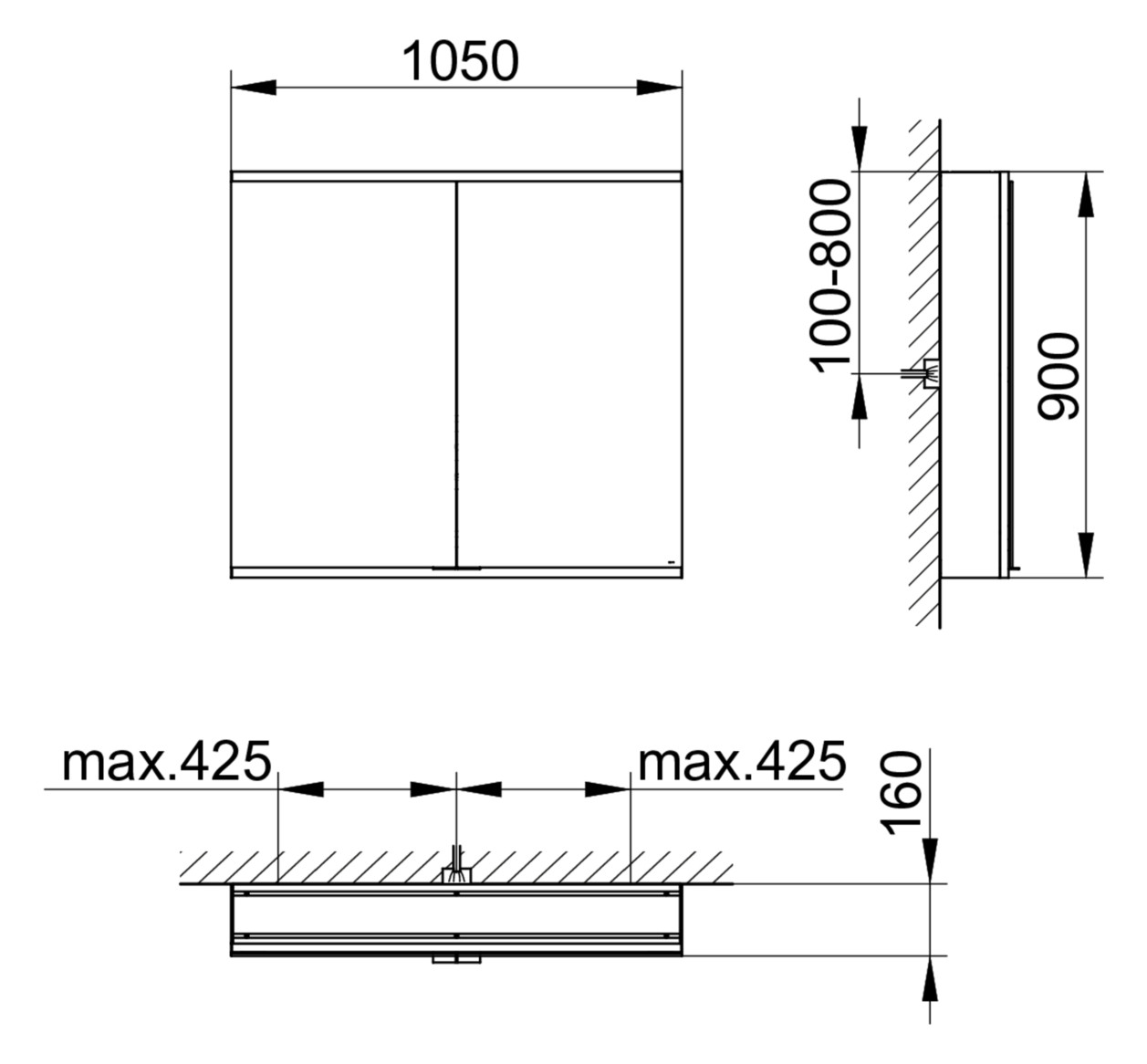 KEUCO Spiegelschrank Royal Modular 2.0 1050 x 900 x 160 mm, 1 Steckdose, 1 Doppel-USB-Ladestelle, Wandvorbau, 2 Türen