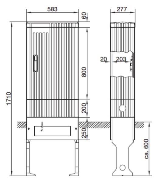 Standgehäuse GFK IP44 B583xH1710xT277mm ET277mm geschl Standgehäuse GFK IP44 B583xH1710xT277mm ET277mm geschl