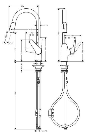 hansgrohe Spültisch-Einhebelmischer 220 Focus M42 mit Ausziehbrause, 2jet, Edelstahl-Optik