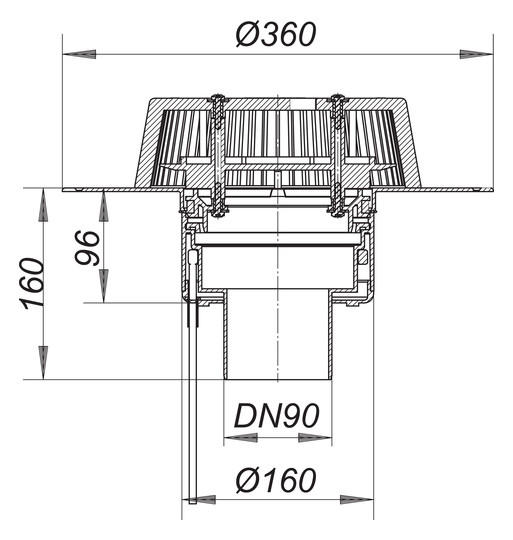 Dallmer Dachablauf SuperDrain 62 H FPO-PP DN 90, beheizt