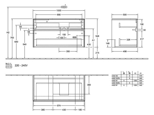V&B Waschtischunterschrank Collaro 100x54,8x50cm, Waschtisch rechts, LED-Beleuchtung 7,3 W, white wood