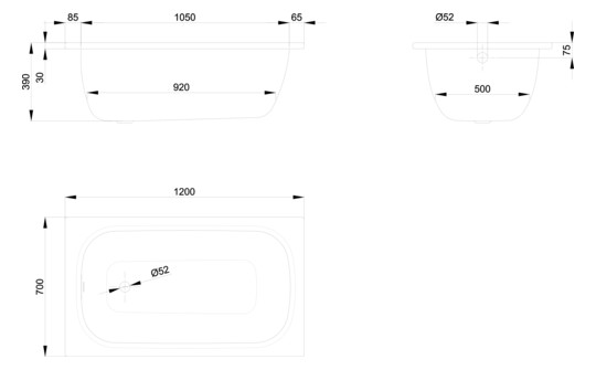 Badewanne LaBette 1200 120x70x39cm, pergamon