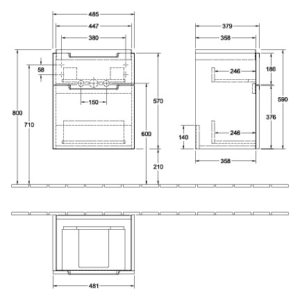 V&B Waschtisch-Unterschrank Subway 2.0 48,5x59x38cm, Griff silber matt, black matt lacquer