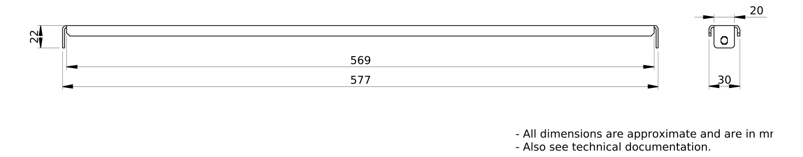 Kabelabfangschiene 30x650x10mm Metall