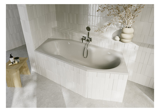 6-Eck-Badewanne BetteMetric 6840 206x90x45cm, Fußende rechts, Überlauf vorne, manhattan