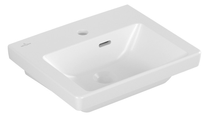 V&B Handwaschbecken Subway 3.0 45x37cm, eckig, mit Hahnloch/mit Überlauf, stone white C-plus