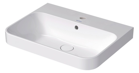 Duravit Aufsatz-Waschtisch Happy D.2 Plus 60x46cm, geschliffen, mit Hahnloch, Überlauf, Hahnlochbank, weiß WonderGliss
