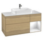 V&B Waschtisch-Unterschrank Finion 120cm, Abdeckplatte white matt, Regal rechts Glossy white lacquer, Oak Veneer