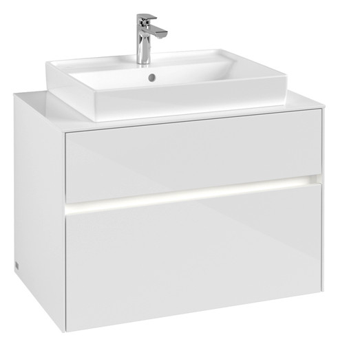 V&B Waschtischunterschrank Collaro 80x54,8x50cm, Waschtisch mittig, LED-Beleuchtung 5,7 W, glossy white