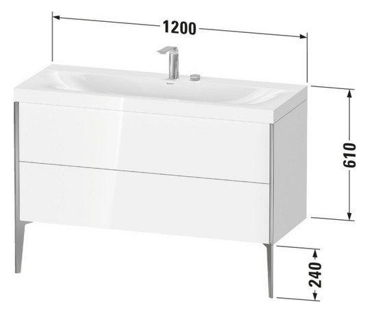 Duravit Waschtisch-Unterschrank c-bonded XViu 120x48cm, 2 Auszüge, ohne Hahnloch, schwarz matt, Rahmen P, mediterrane eiche