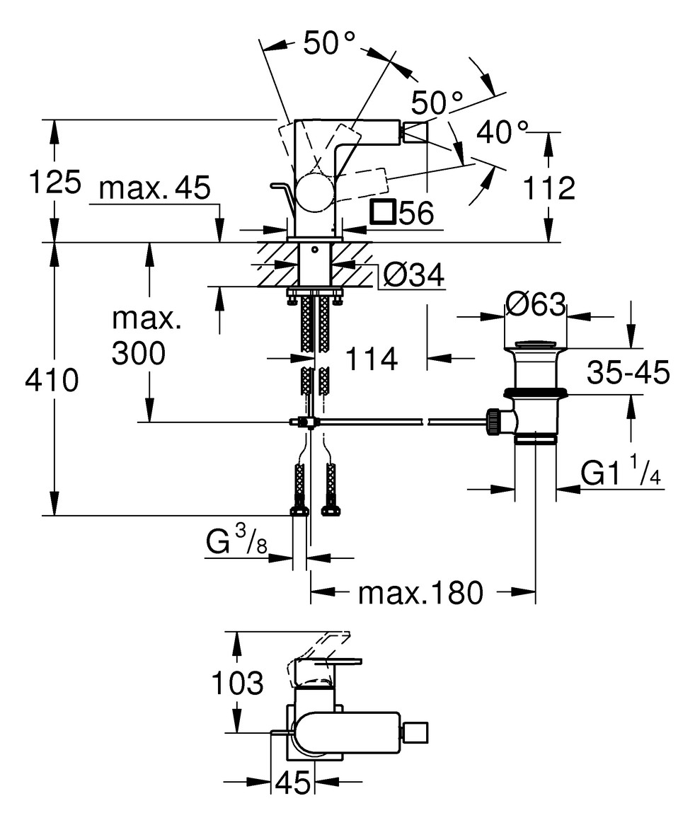 GROHE Bidet-Einhebelmischer Allure 1/2", mit Zugstangen-Ablaufgarnitur, chrom