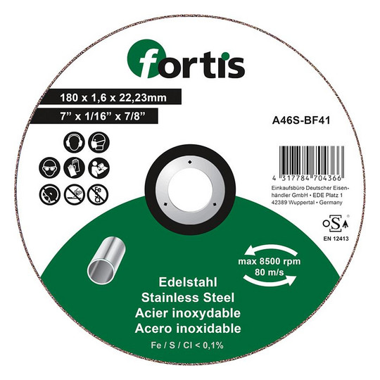 fortis-Trennscheibe Edelstahl, gerade - 180x1,6mm