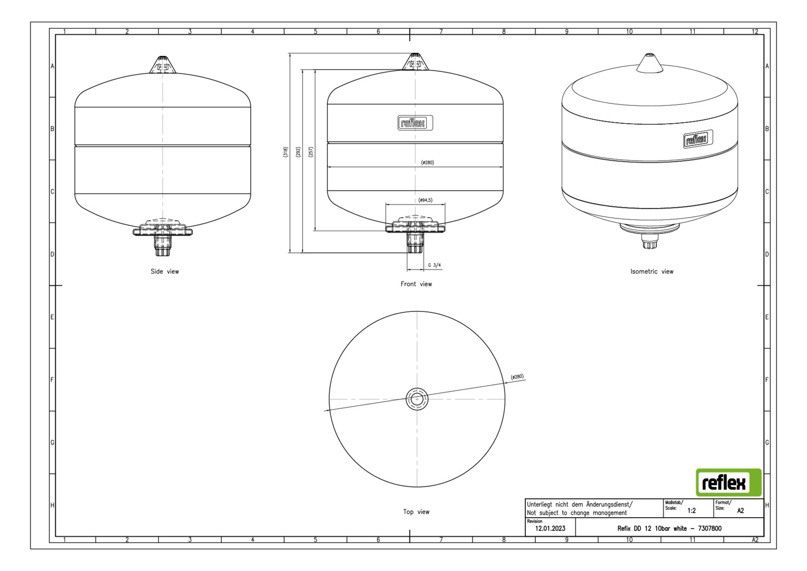 Reflex Membran-Druckausdehnungsgefäß Refix DD 12, 10 bar/70 °C, G 3/4, weiß