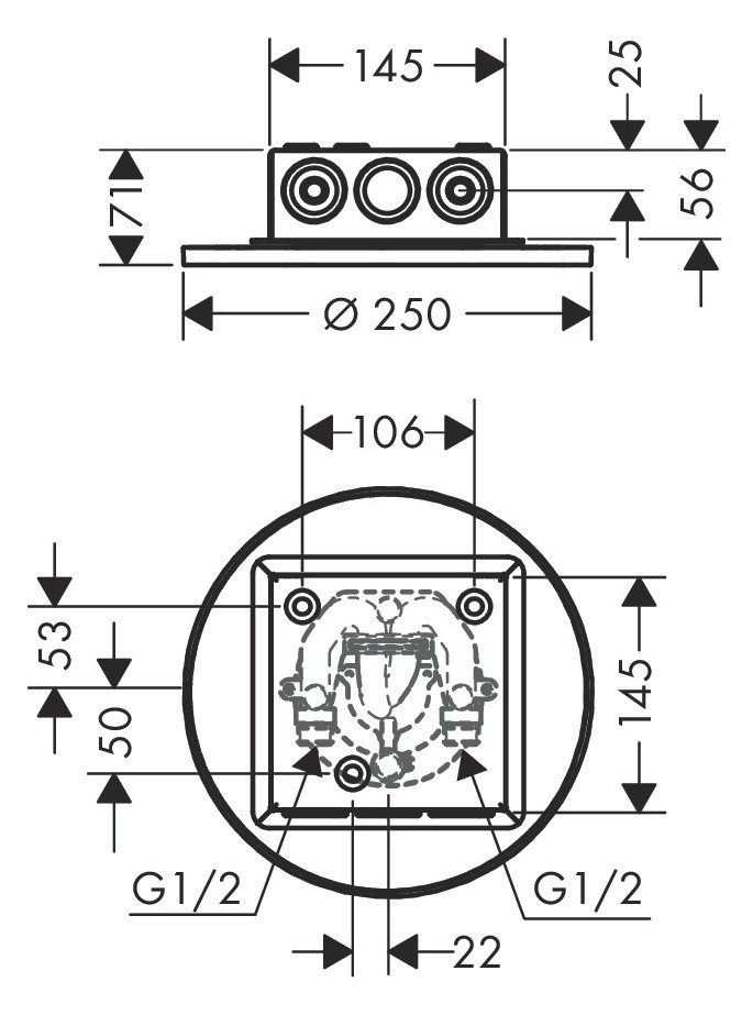hansgrohe Kopfbrause 250 2jet Axor Decke, UP-Installation, polished gold optic