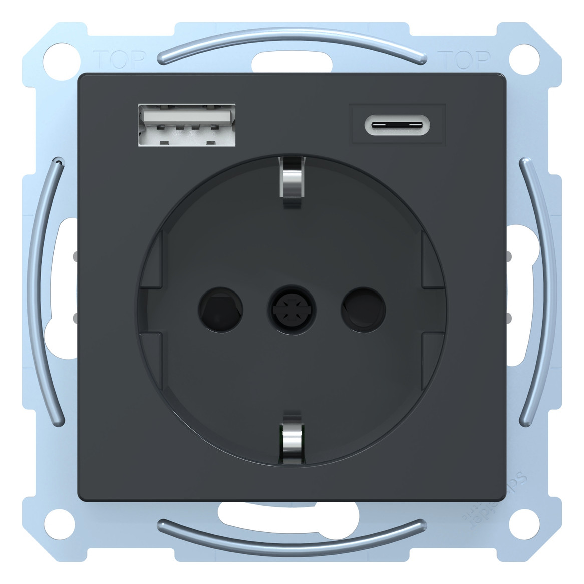 Steckdose 1f anth mt 1USB-A 1USB-C UP m.BS Mit erhöhtem Berührungsschutz IP20 Steckdose 1f anth mt 1USB-A 1USB-C UP m.BS Mit erhöhtem Berührungsschutz IP20