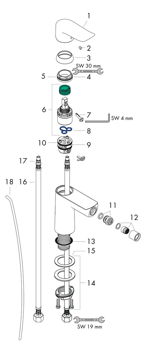 hansgrohe Bidet-Einhebelmischer Metris mit Zugstangen-Ablaufgarnitur, chrom